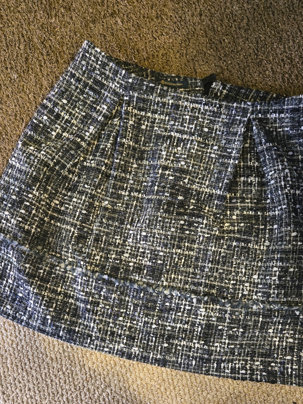Brooks Brothers Wool Gray White Plaid Pleated ALine Skirt US Women's Size Sze 14